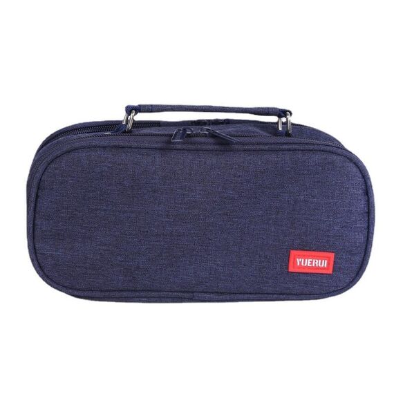 Borsa di cancelleria portatile multistrato di grande capacità Borsa per penna in tela (blu navy)