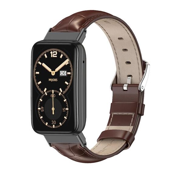 Per Xiaomi Mi Band 7 Pro Mijobs Cinturino in vera pelle con strato superiore in pelle bovina (bambù caffè nero)