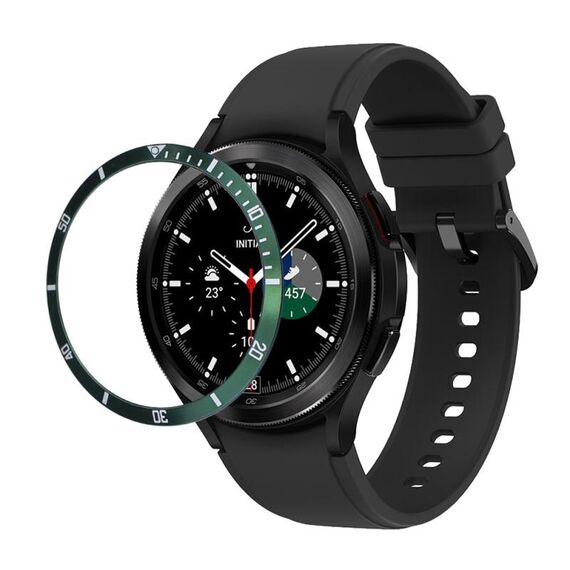 Per Samsung Galaxy Watch 46mm Anello con castone in acciaio inossidabile Water Ghost (verde scuro)