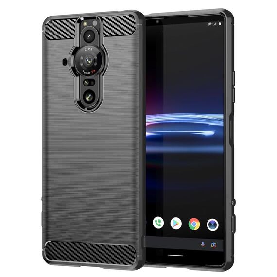 Per Sony Xperia Pro-I Custodia per cellulare in TPU spazzolato con struttura in fibra di carbonio (nera)