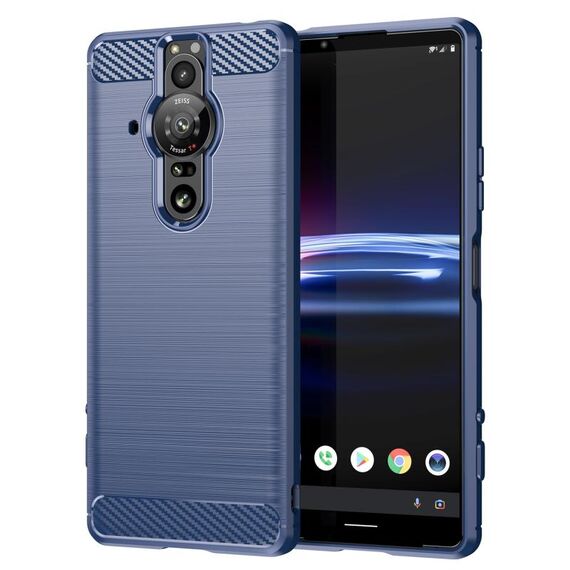 Per Sony Xperia Pro-I Custodia per cellulare in TPU spazzolato con struttura in fibra di carbonio (blu)