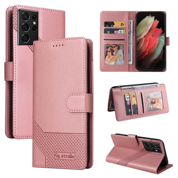 Per Samsung Galaxy S21 Ultra 5G GQUTROBE Custodia per telefono in pelle magnetica con sensazione di pelle (oro rosa)