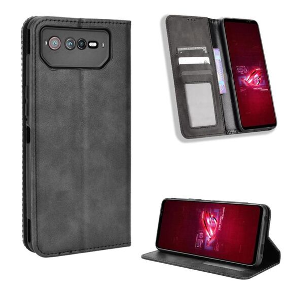 Per ASUS ROG Phone 6 / 6 Pro Custodia per telefono in pelle con fibbia magnetica Retro Texture (nero)