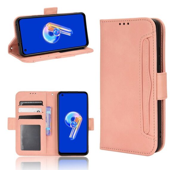 Per ASUS Zenfone 9 Skin Feel Calf Texture Card Slots Custodia per telefono in pelle (rosa)