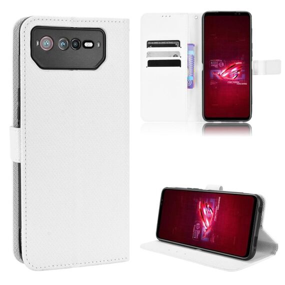 Per ASUS ROG Phone 6 / 6 Pro Custodia per telefono in pelle con struttura a diamante (bianca)