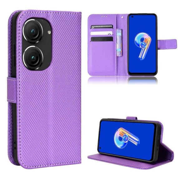 Per ASUS Zenfone 9 Custodia per telefono in pelle con struttura a diamante (viola)
