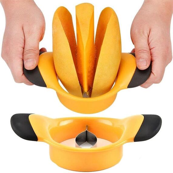 Splitter per mango in acciaio inossidabile da 2 pezzi per tagliare la frutta (giallo)