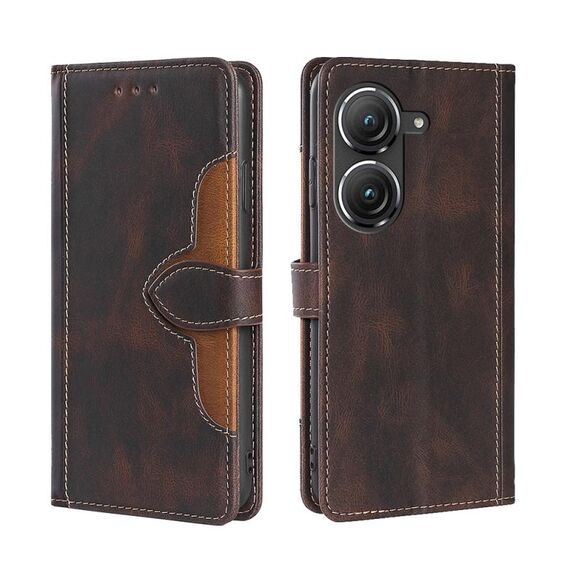 Custodia per telefono in pelle con fibbia magnetica per Asus Zenfone 9 Skin Feel (marrone)