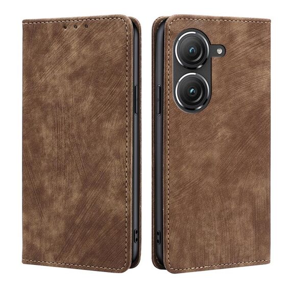 Per Asus Zenfone 9 RFID Custodia antifurto in pelle magnetica per telefono (marrone)