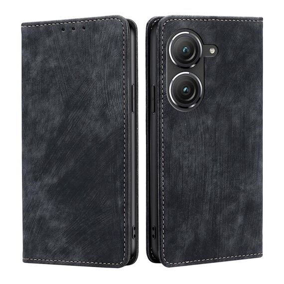 Per Asus Zenfone 9 RFID Custodia antifurto in pelle magnetica per telefono (nero)