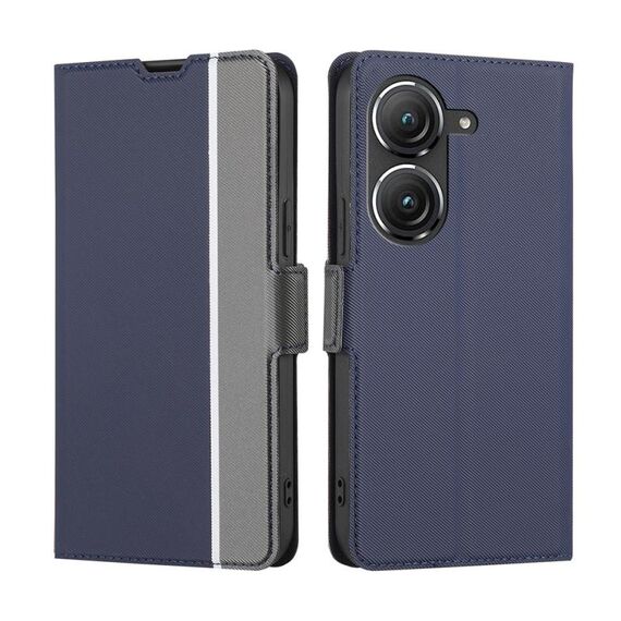 Per Asus Zenfone 9 Custodia per telefono in pelle con bottoni laterali in tessuto twill (blu)