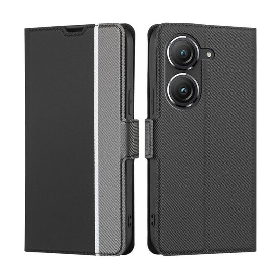 Per Asus Zenfone 9 Custodia per telefono in pelle con bottoni laterali in tessuto twill (nero)