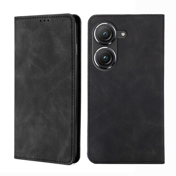 Per Asus Zenfone 9 Skin Feel Custodia magnetica in pelle con vibrazione orizzontale (nera)