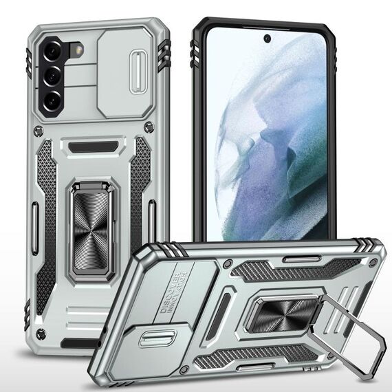 Per Samsung Galaxy S22 5G Armor PC + TPU Camera Shield Phone Case (grigio)