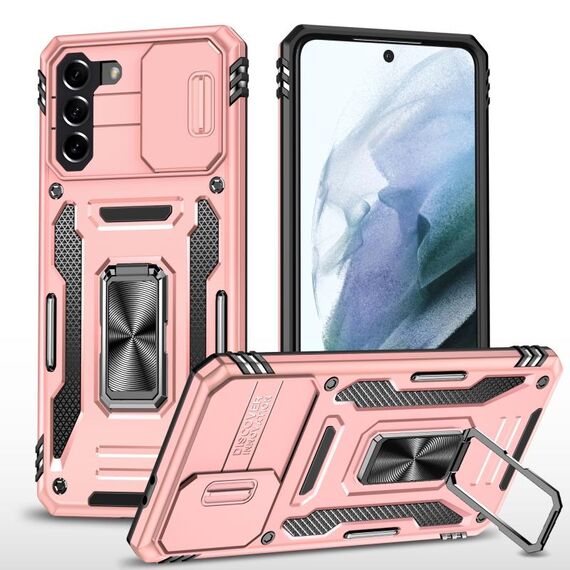 Per Samsung Galaxy S22 5G Armor PC + TPU Camera Shield Phone Case (oro rosa)