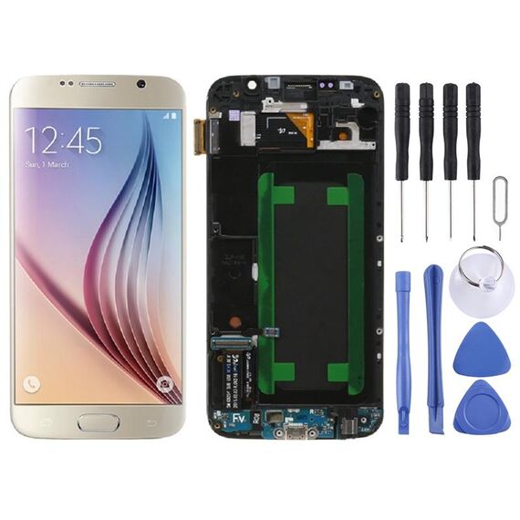 Schermo LCD originale Super AMOLED per Samsung Galaxy S6 SM-G920F digitalizzatore assemblaggio completo con cornice (oro)