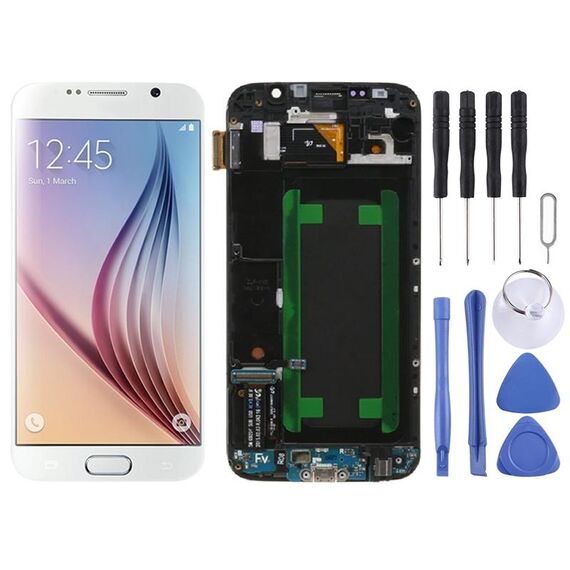 Schermo LCD originale Super AMOLED per Samsung Galaxy S6 SM-G920F digitalizzatore assemblaggio completo con cornice (bianco)