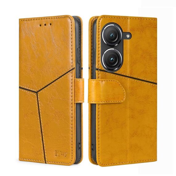 Per Asus Zenfone 9 Custodia per telefono in pelle con cuciture geometriche (gialla)