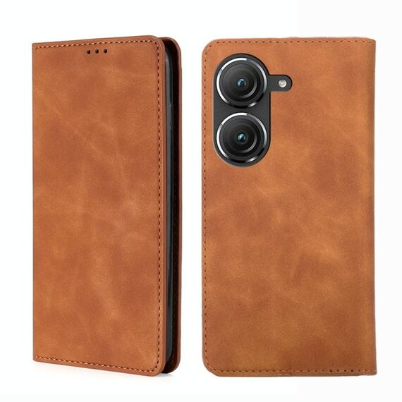 Per Asus Zenfone 9 Skin Feel Custodia magnetica in pelle con vibrazione orizzontale (marrone chiaro)