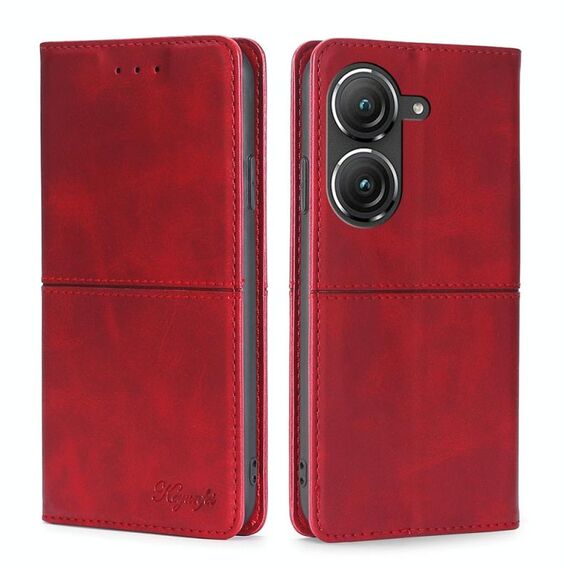 Per Asus Zenfone 9 Custodia per cellulare in pelle magnetica orizzontale con struttura a mucca (rossa)