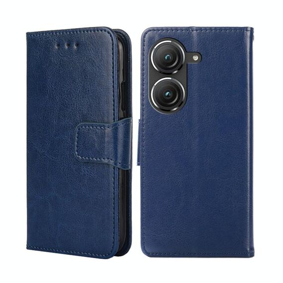 Per Asus Zenfone 9 Custodia per telefono in pelle a vibrazione orizzontale con struttura in cristallo (blu reale)