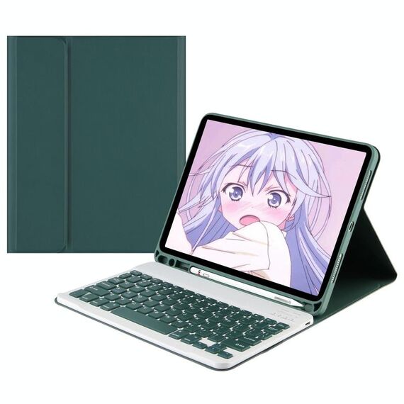 Custodia in pelle con tastiera Bluetooth Square Cap con slot per penna per Samsung Galaxy Tab S7 (verde scuro)