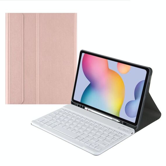 Custodia in pelle per tastiera Bluetooth con cappuccio quadrato A7 con slot per penna per Samsung Galaxy Tab A7 10.4 2020 (oro rosa)