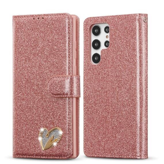 Per Samsung Galaxy S22 + 5G Glitter Powder Love Custodia in pelle per telefono (rosa)
