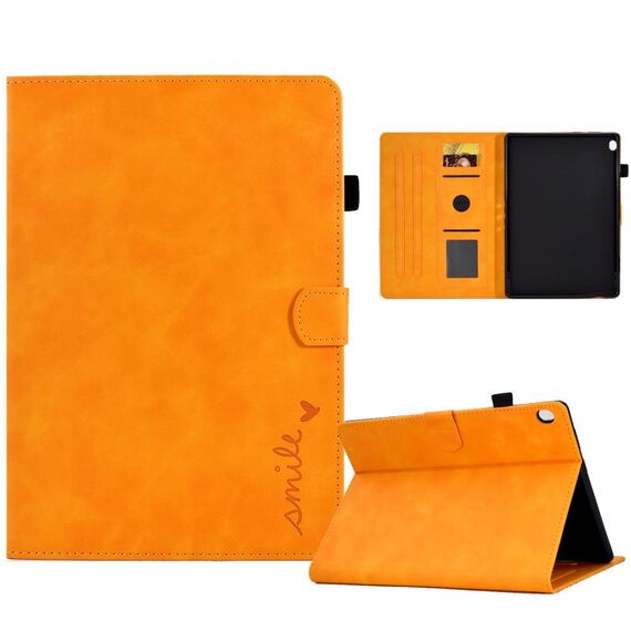 Per Lenovo Tab M10 Custodia in pelle per tablet con sorriso in rilievo (cachi)