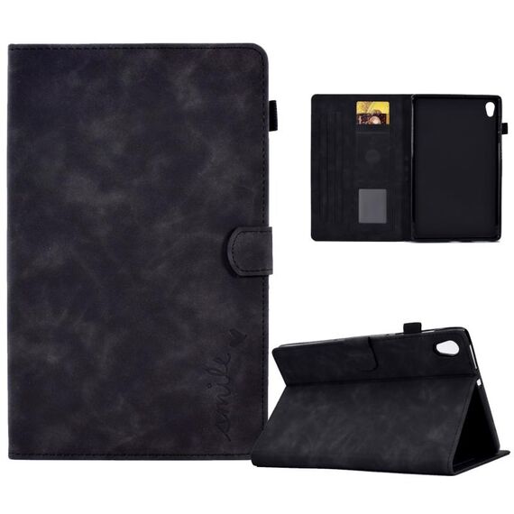 Custodia in pelle per tablet Lenovo Tab M10 HD Gen 2 in rilievo con sorriso in rilievo (nero)