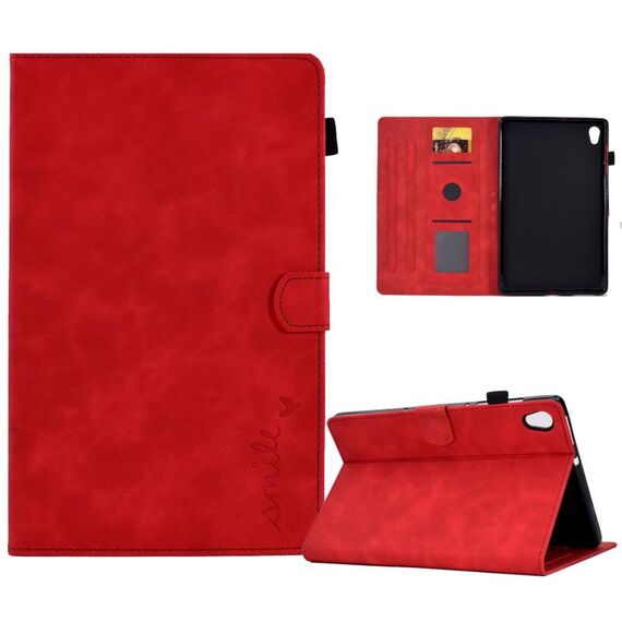 Per Lenovo Tab M10 HD Gen 2 Custodia in pelle per tablet con sorriso in rilievo (rosso)