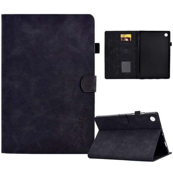 Per Lenovo M10 Plus Custodia in pelle per tablet con sorriso in rilievo (nero)