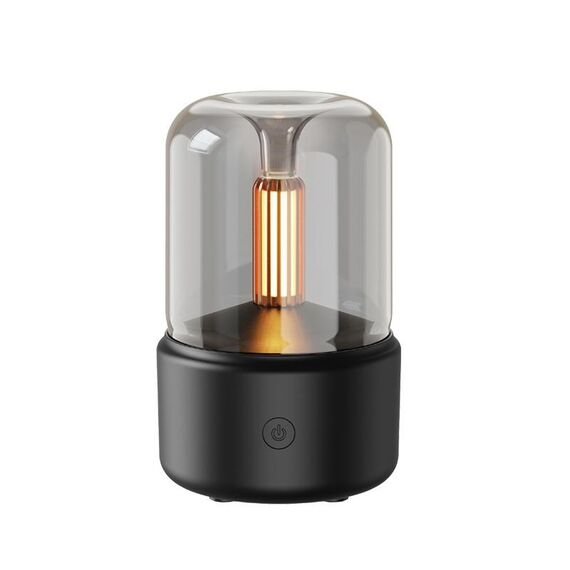 Diffusore di aromi a lume di candela simulato da 120 ml USB Umidificatore a luce notturna per atmosfera domestica (nero)