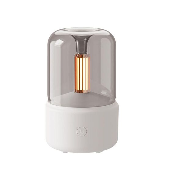 Diffusore di aromi a lume di candela simulato da 120 ml USB Umidificatore a luce notturna per atmosfera domestica (Beige)