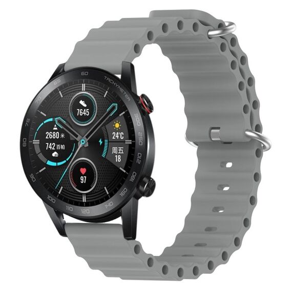 Cinturino per orologio For Honor Magic Watch 2 46 mm 22 mm stile oceano in silicone a tinta unita (grigio)
