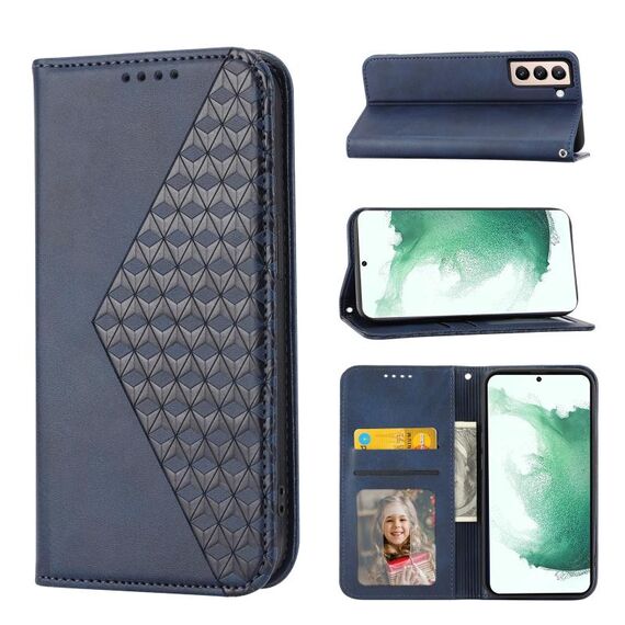 Per Samsung Galaxy S22 + 5G Cubic Grid Vitello Texture Chiusura magnetica Custodia per telefono in pelle (blu)