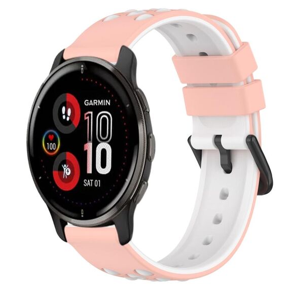 Per Garmin Venu 2 Plus 20mm Cinturino in silicone poroso bicolore (rosa + bianco)