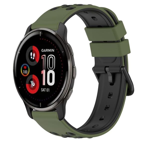 Per Garmin Venu 2 Plus 20mm Cinturino in silicone poroso bicolore (verde militare + nero)