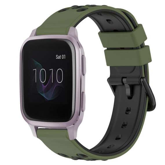 Per Garmin Venu SQ 20mm Cinturino in silicone poroso bicolore (verde militare + nero)