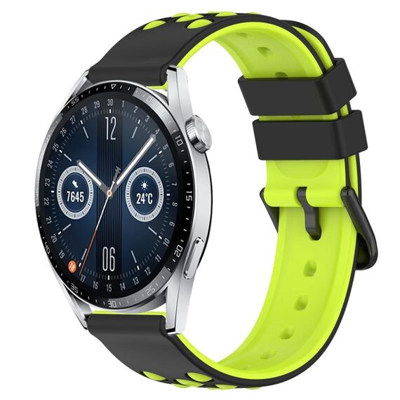 Per Huawei Watch GT3 42mm 20mm Cinturino in silicone poroso bicolore (nero + verde lime)