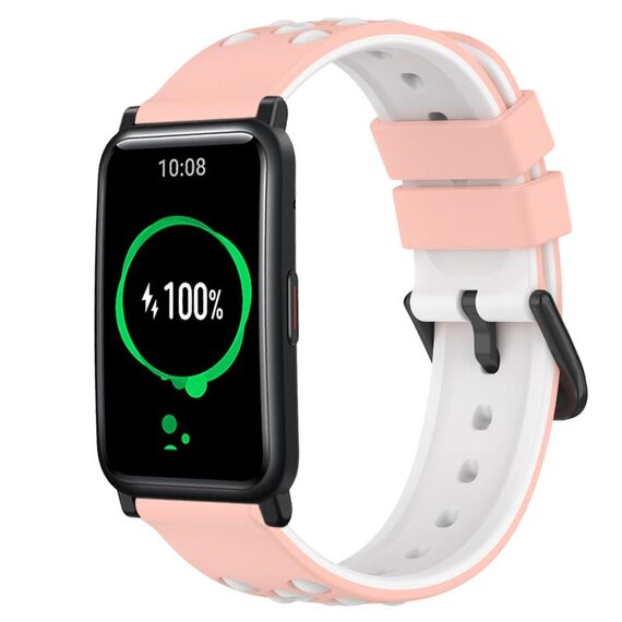 Cinturino per orologio in silicone poroso bicolore For Honor Watch ES 20 mm (rosa + bianco)