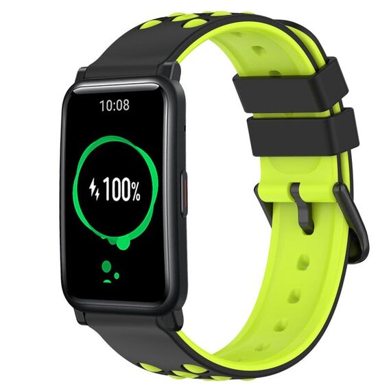 Cinturino per orologio in silicone poroso a due colori For Honor Watch ES 20 mm (nero + verde lime)