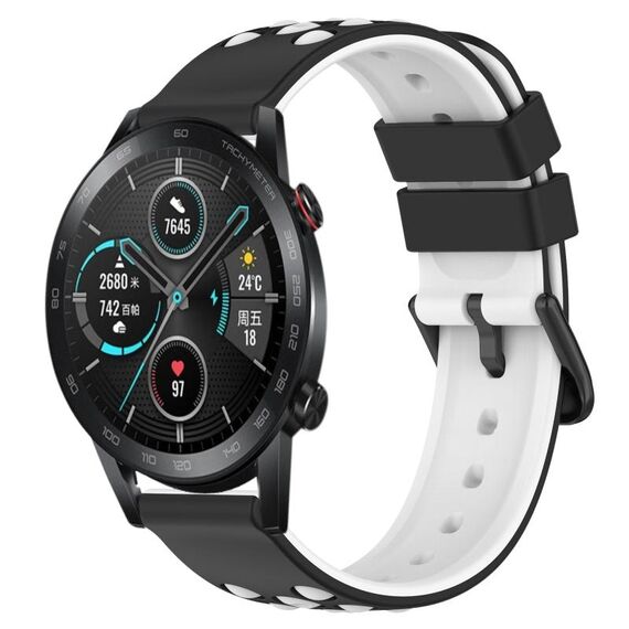 Cinturino per orologio in silicone poroso bicolore da 42 mm 20 mm For Honor Magic Watch2 (nero + bianco)