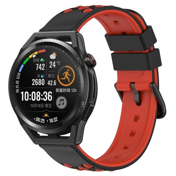 Per Huawei Watch GT Runner 22mm Cinturino in silicone poroso bicolore (nero + rosso)
