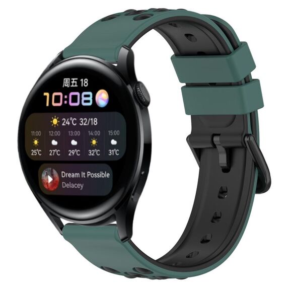 Per Huawei Watch 3 Cinturino in silicone poroso bicolore da 22 mm (verde oliva + nero)