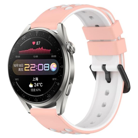 Per Huawei Watch 3 Pro 22mm Cinturino in silicone poroso bicolore (rosa + bianco)