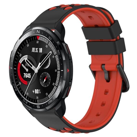 For Honor Watch GS Pro 22mm Cinturino in silicone poroso bicolore (nero + rosso)
