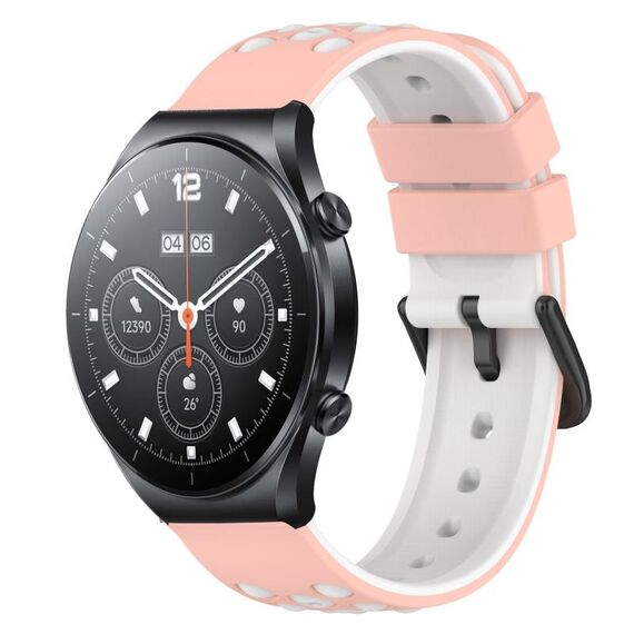Per Xiaomi MI Watch S1 22mm Cinturino in silicone poroso bicolore (rosa + bianco)