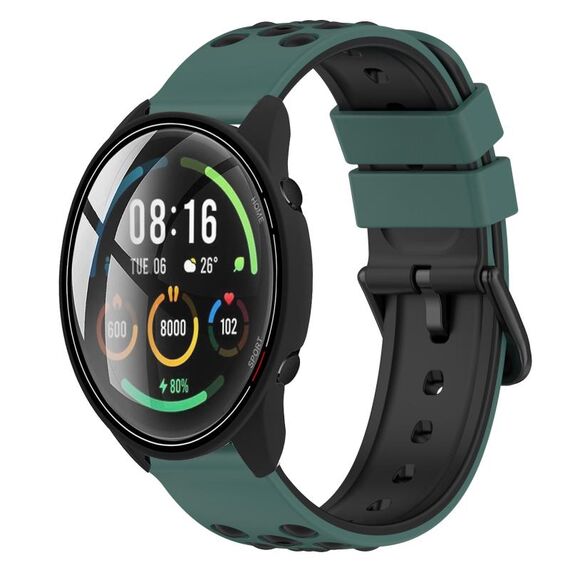 Per Xiaomi MI Watch Color 22mm Cinturino in silicone poroso bicolore (verde oliva + nero)