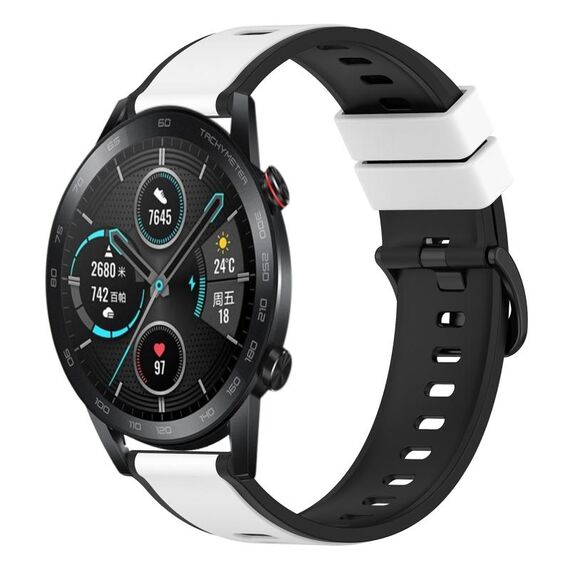 Cinturino per orologio in silicone a due colori For Honor Magic Watch 2 46 mm 22 mm (bianco + nero)